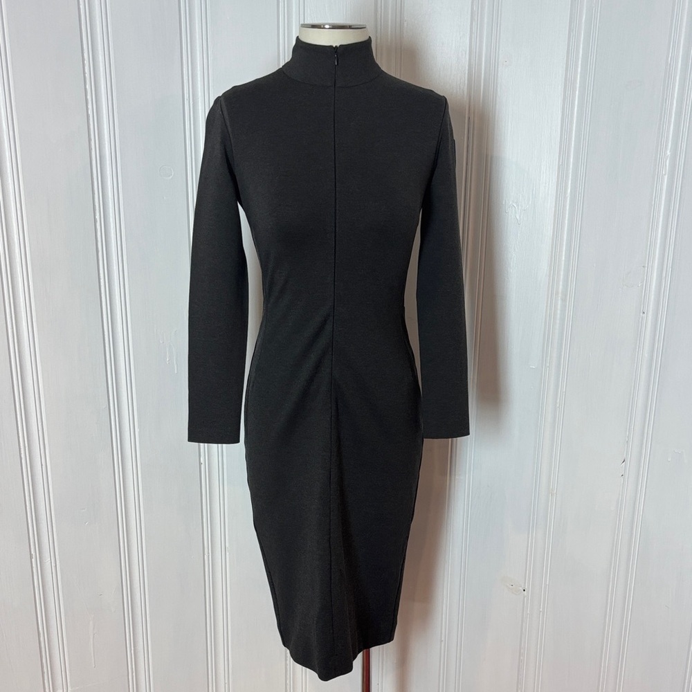 ÉDITIONS DE ROBES Charcoal Stretch Knit Dress | High Neck Zip Front | Size 2